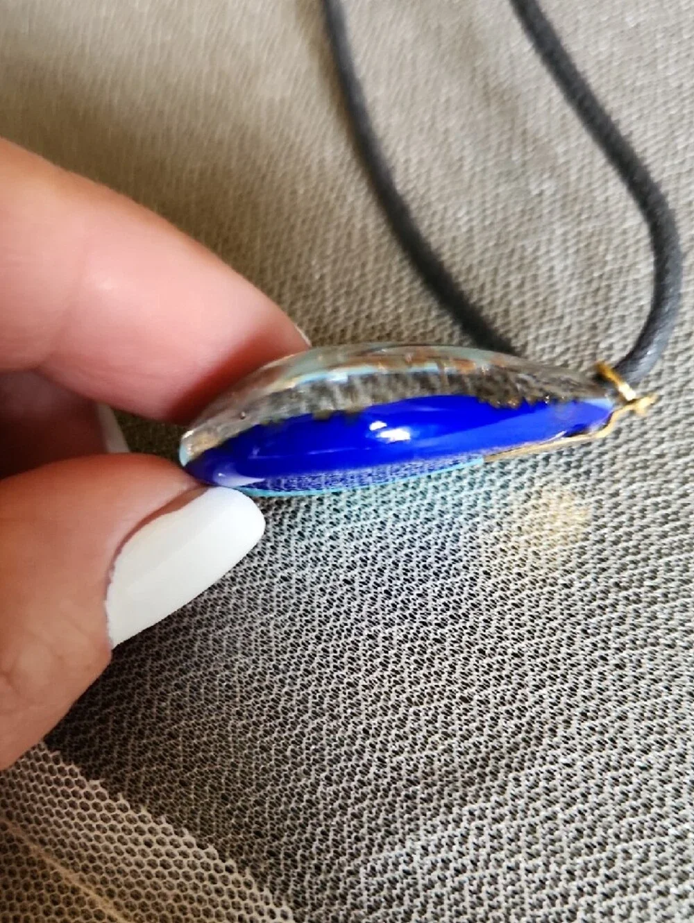 Handmade Teardrop Blue and Turquoise Glass Pendant And Swireled Ceramic Pendant